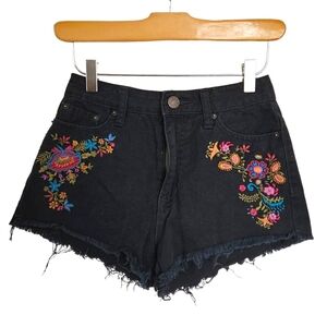 BDG Dree Cheeky Jean Short Charcoal Wash Embroidered Floral‎ Jean Shorts